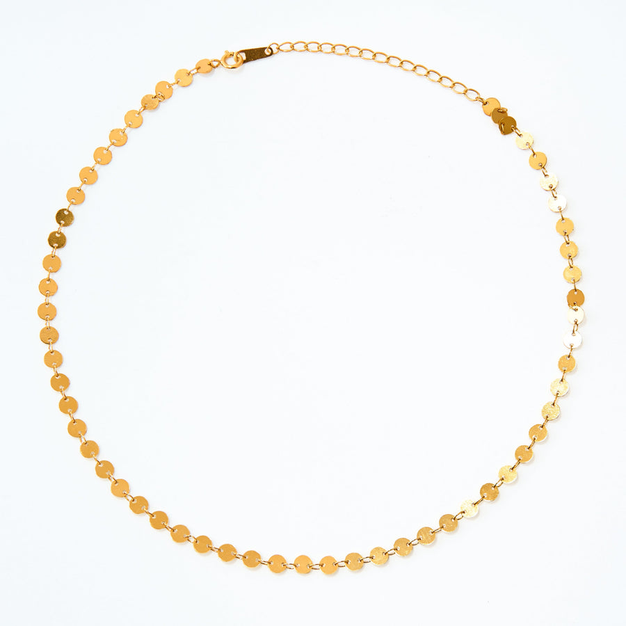 mini disc wafer choker necklace gold plated 