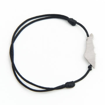 TLV Israel Map friendship bracelet , brushed silver with black cord - whatnotz.com