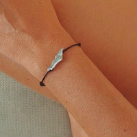 Polished sterling silver signature friendship bracelet with black cord -whatnotz.com